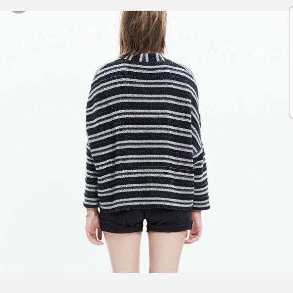 Madewell Navy Blue White Striped Upbeat Cardigan Top XS S Knit Long Sleeve - Picture 6 of 7